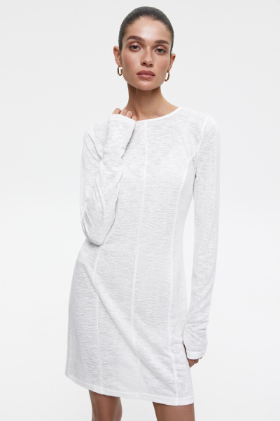 Платье мини из полупрозрачного трикотажа (XS, молочный)