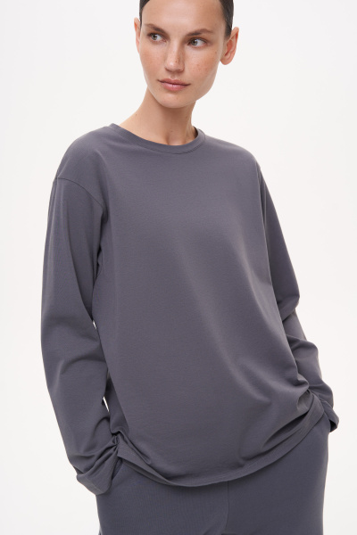 Лонгслив базовый из хлопка (XS/S, темно-серый)