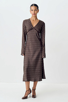 Платье с кружевом из сатина в горох (шоколадный)