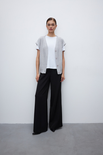 Вязаный жилет на пуговицах (one size, серый меланж) 