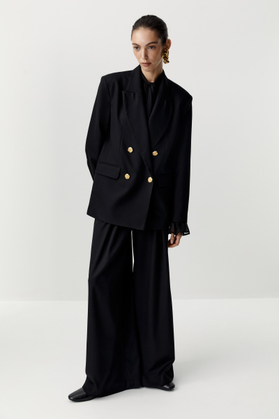 Пиджак двубортный с декоративными пуговицами (черный) (XS) 