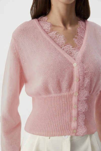 Кардиган с кружевом (Розовый) (M) 