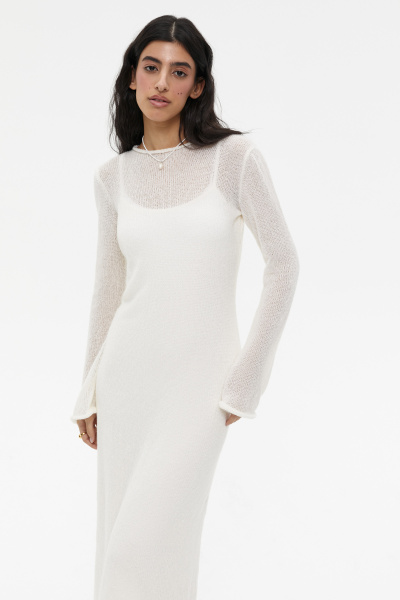 Платье макси ажурной вязки (белый) (XS/S)