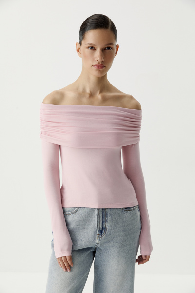 Лонгслив трикотажный с драпировкой на плечах (барби) (L)