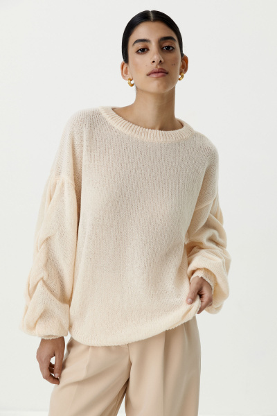 Джемпер оверсайз с косами по рукавам (кремовый) (M/L) 