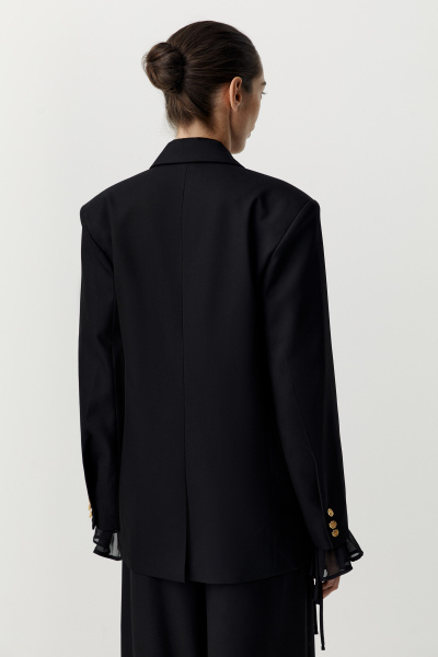 Пиджак двубортный с декоративными пуговицами (черный) (XS) 