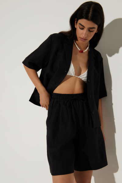 Шорты на резинке изо льна (M/L, черный) 2159