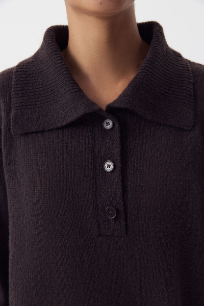 Поло ажурной вязки с длинным рукавом (коричневый) (M/L) 