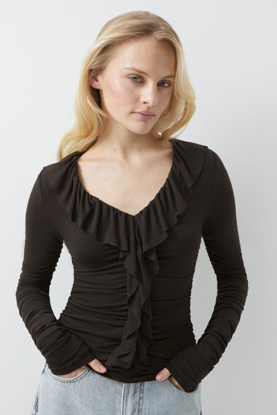 Лонгслив с рюшами (коричневый) (M)