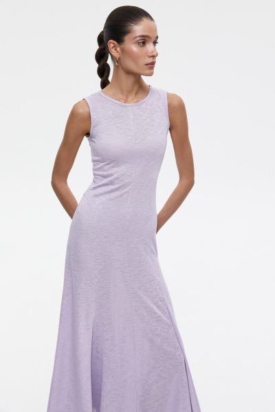 Платье макси из полупрозрачного трикотажа с клиньями (L, лавандовый) 2547