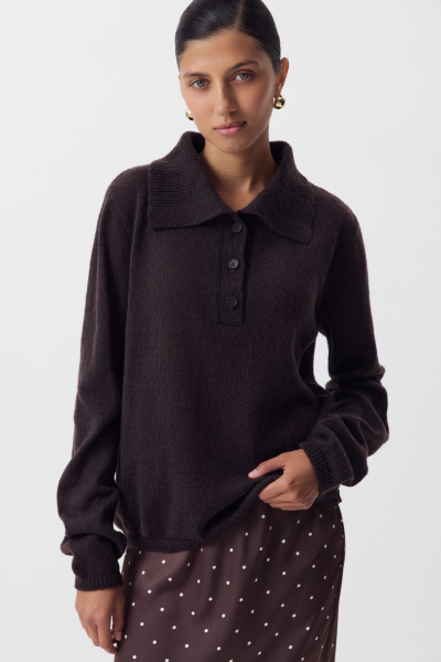 Поло ажурной вязки с длинным рукавом (коричневый) (M/L) 