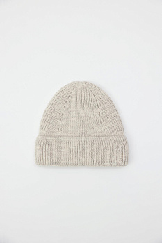 Шапка бини из шерсти  (светло-бежевый меланж)