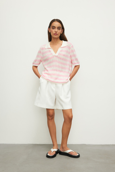 Поло ажурной вязки (XS/S, барби-молоко)