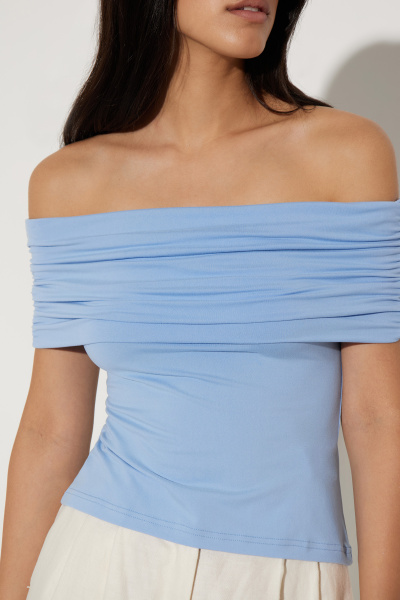 Топ со сборкой и спущенным плечом (XS, голубой)