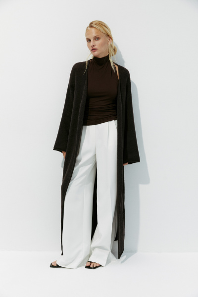 Кардиган удлиненный ажурной вязки (one size, шоколадный) 2774