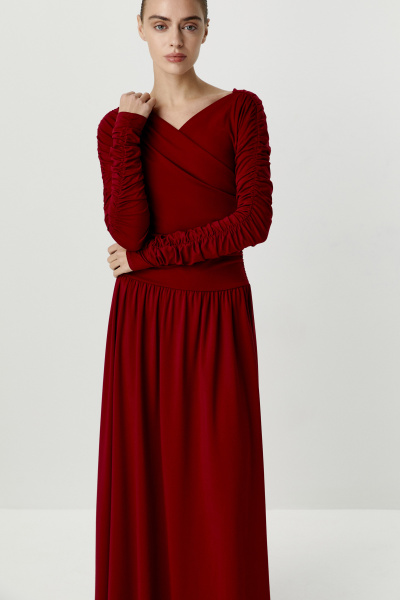 Платье макси с драпировками (красный) (S) 