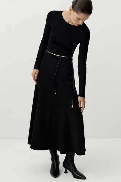 Ремень-шнур кожаный с металлической вставкой (черный) (one size) 