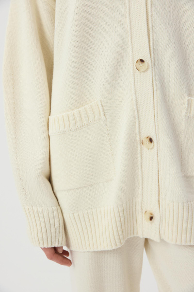 Кардиган с округлыми рукавами с шерстью (Молочный) (M/L) 