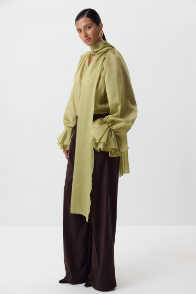 Блуза с бантом из тенсела (оливковый) (M/L) 