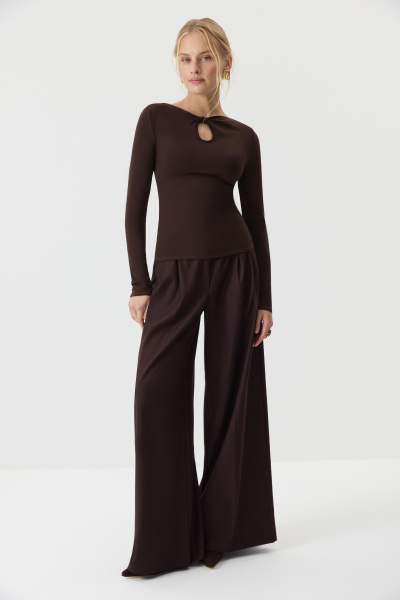 Лонгслив с декоративным узлом  (горький шоколад) (M) 