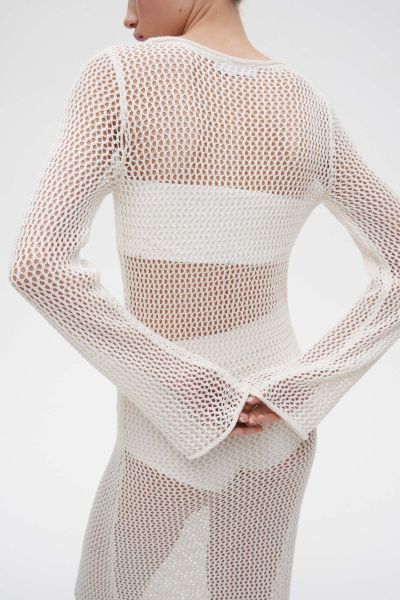 Платье вязаное ажурное из хлопка (XS/S, молочный) 