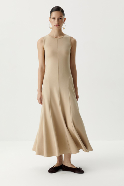 Платье макси c рельефными швами (бежевый) (XS) 