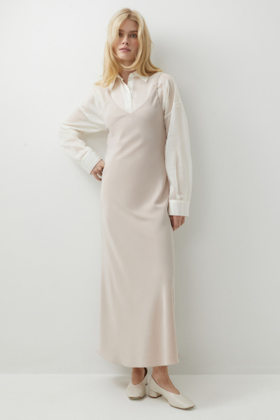 Платье-комбинация из сатина (бежевый) (XS) 