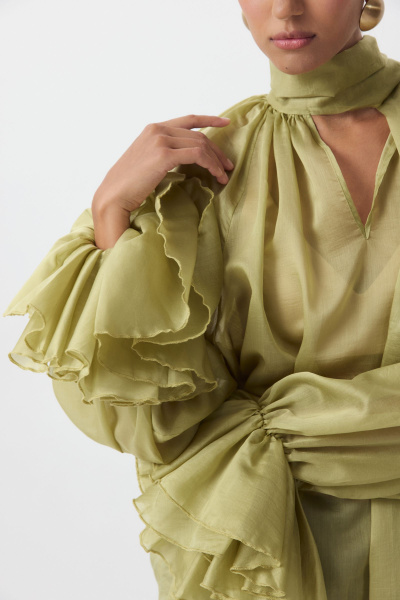 Блуза с бантом из тенсела (оливковый) (M/L) 