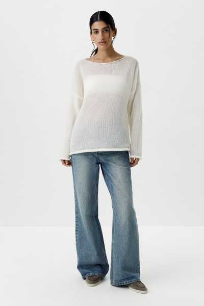 Джемпер ажурной вязки (XS/S, молочный)