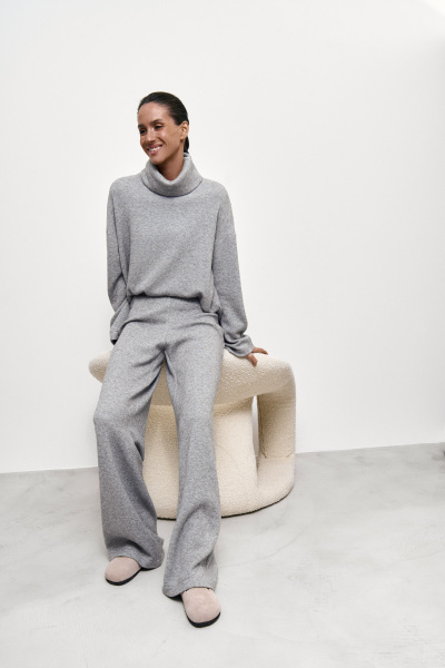 Брюки широкие из теплого трикотажа (XS/S, серый) 