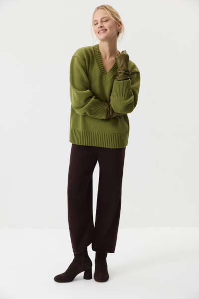 Джемпер V-neck из шерсти мериноса (Хаки) (one size) 