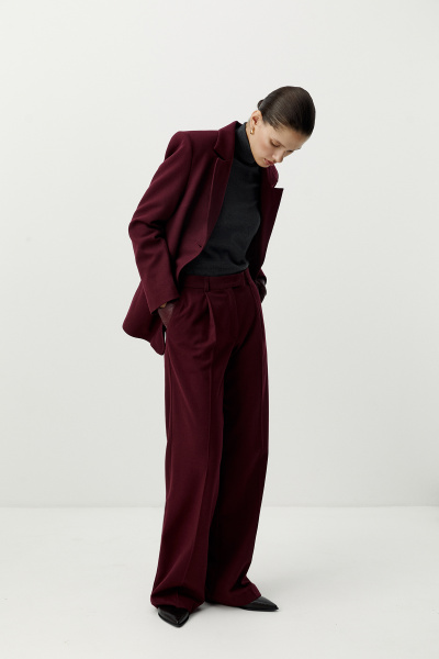 Брюки с заниженной талией из костюмной ткани (винный) (L) 