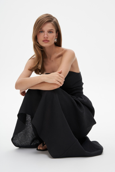 Платье без бретелей изо льна (XS, черный) 2159