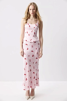 Юбка годе из сатина (Цветы на светло-розовом)