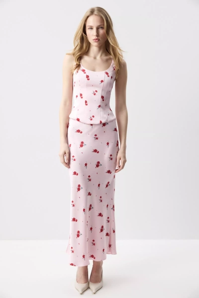 Юбка годе из сатина (Цветы на светло-розовом) (S) 