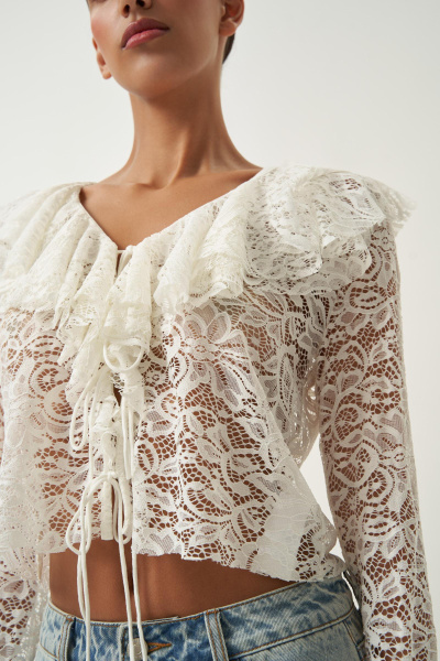 Блузка из кружева на завязках (молочный) (XS)