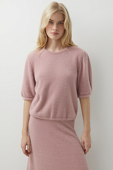 Джемпер с рукавами буфами из пушистой пряжи (розовый)