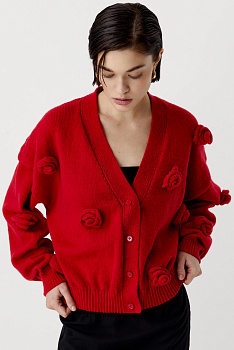 Кардиган с декоративными розами (красный)