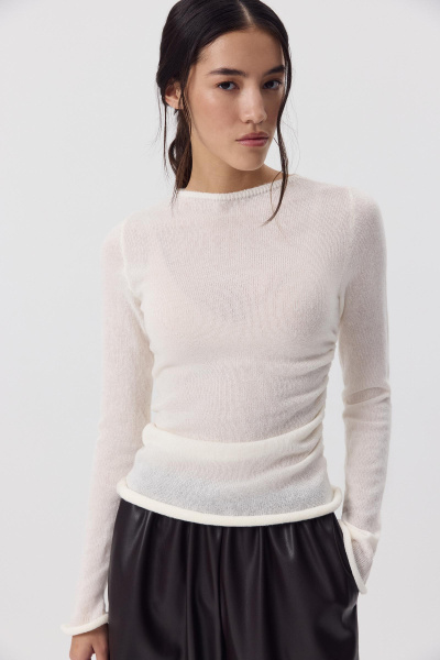 Лонгслив вязанный со сборкой (Молочный) (M) 