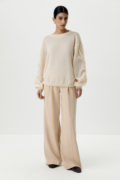 Джемпер оверсайз с косами по рукавам (кремовый) (M/L) 