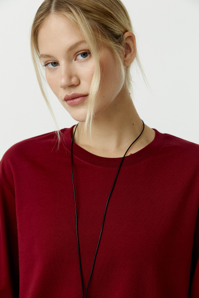 Лонгслив базовый из хлопка (бордовый) (L) 