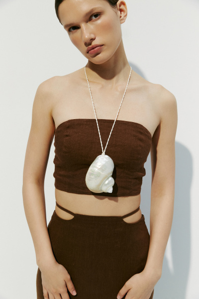 Топ силуэтный изо льна (коричневый) (L) 