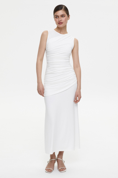 Платье с декоративной деталью с драпировкой (XS, молочный)