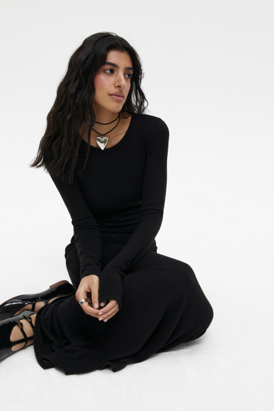 Платье макси из мягкого трикотажа (S, черный) 