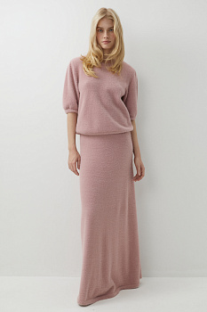 Юбка макси с расклешением к низу из пушистой пряжи (розовый)