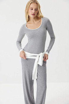 Лонгслив с элементом многослойности (Серый меланж)