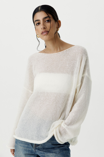 Джемпер ажурной вязки (M/L, молочный)