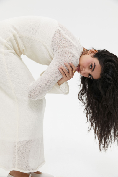 Платье макси ажурной вязки (белый) (XS/S) 