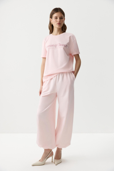 Футболка oversize силуэта с принтом (Розовый) (XS/S) 