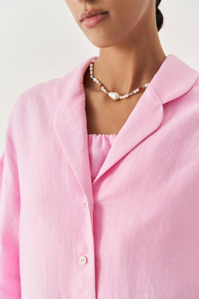 Рубашка изо льна с круглыми лацканами (розовый) (M/L) 